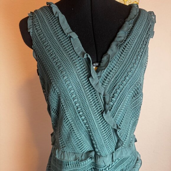 Sundance Lace Maxi Dress Size Teal Ruffle Tiered Womens Long Wrap  Med - Picture 3 of 8